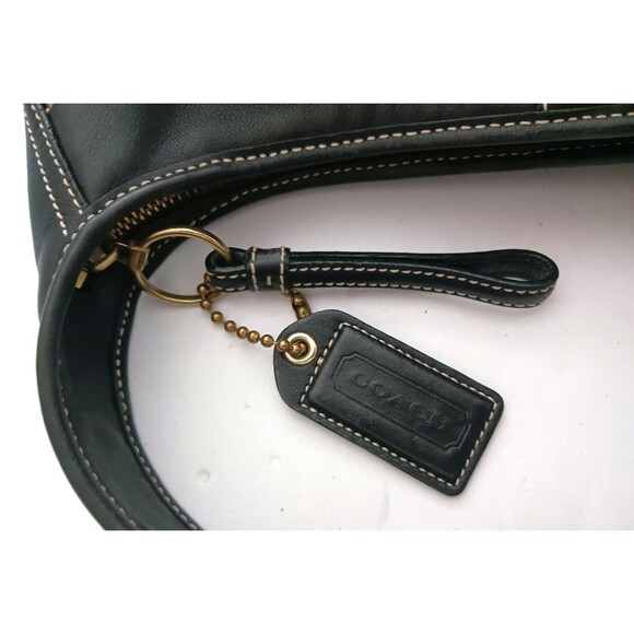 Coach Y2K Blk Leather Hobo Sufflette 10739 White Contrast Stitching - Picture 6 of 11